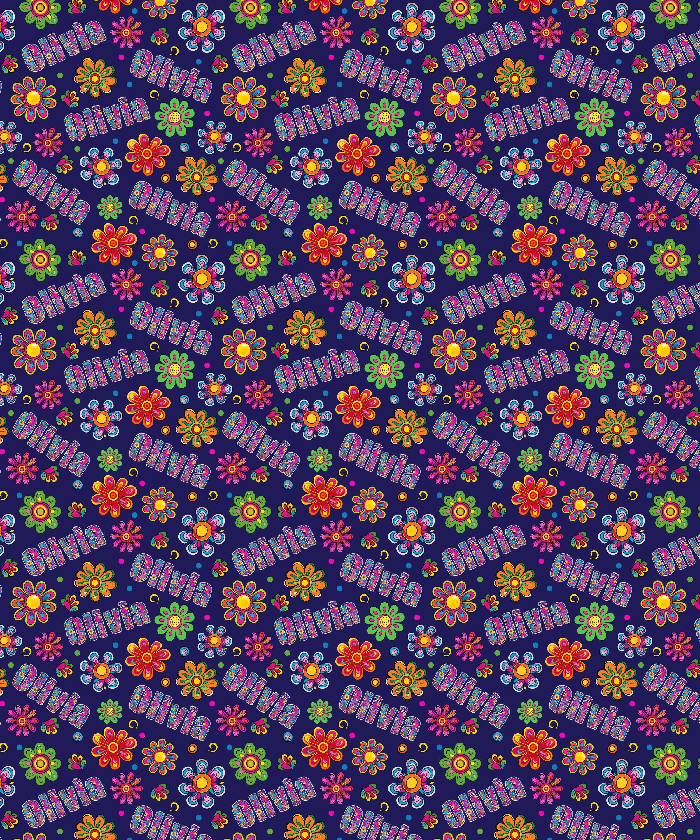 Custom Name Rainbow Hippie Flowers