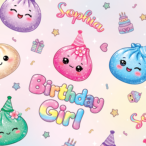 Custom Name Glitter Dumpling Birthday Girl