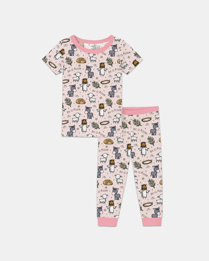 He Is Risen Easter Family Matching Bamboo Two Piece Short Sleeve Pajama Set