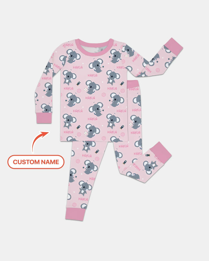 Custom Name Cosmic Koala Bamboo Two Piece Long Sleeve Pajama Set