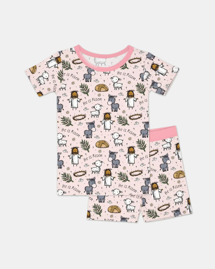 He Is Risen Easter Family Matching Bamboo Two Piece Short Sleeve Shorts Pajama Set