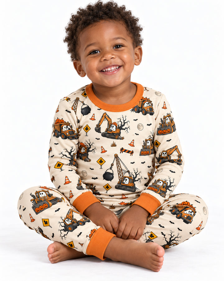 Halloween Construction Crew Ghost Bamboo Two Piece Long Sleeve Pajama Set