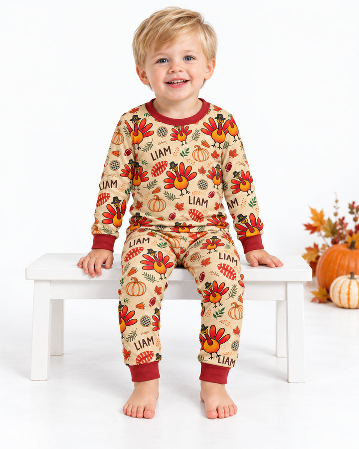 Thanksgiving Turkey Pattern Bamboo Two Piece Long Sleeve Pajama Set
