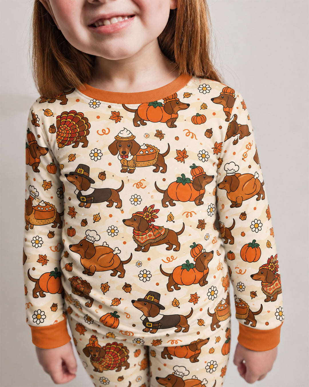Thanksgiving Dachshund Bamboo Two Piece Long Sleeve Pajama Set