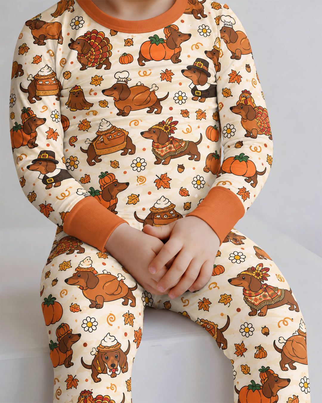 Thanksgiving Dachshund Bamboo Two Piece Long Sleeve Pajama Set