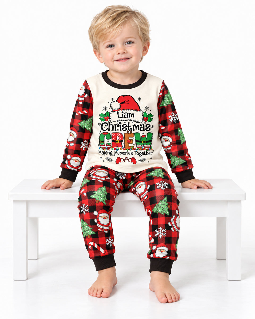 Custom Name Family Matching Christmas Crew Making Memories Together Bamboo Two Piece Long Sleeve Pajama Set