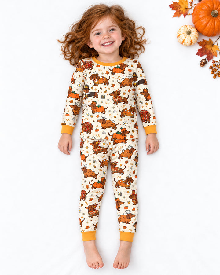 Thanksgiving Dachshund Bamboo Two Piece Long Sleeve Pajama Set