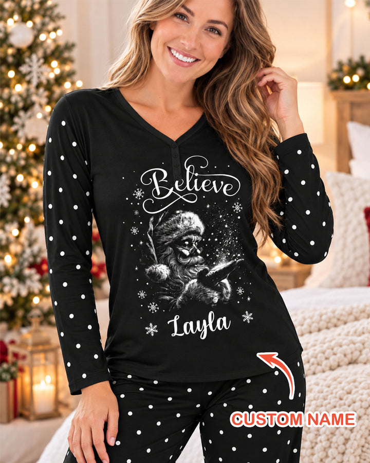 Custom Name Vintage Believe Santa Bamboo Women Pajama Set