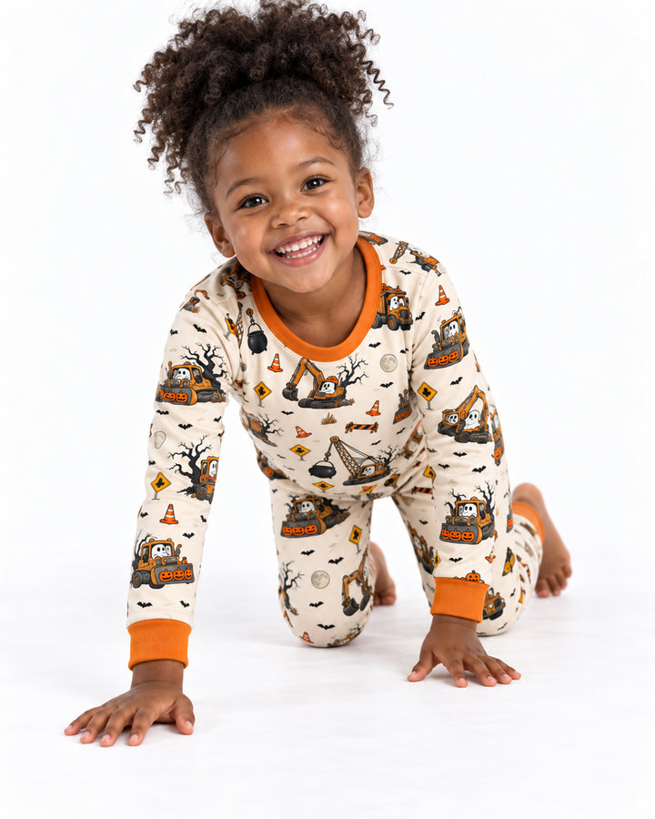 Halloween Construction Crew Ghost Bamboo Two Piece Long Sleeve Pajama Set