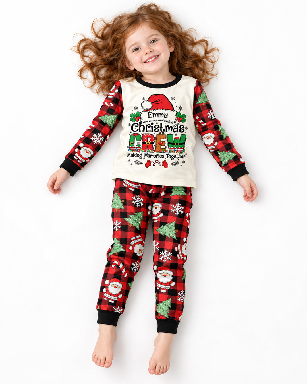 Custom Name Family Matching Christmas Crew Making Memories Together Bamboo Two Piece Long Sleeve Pajama Set
