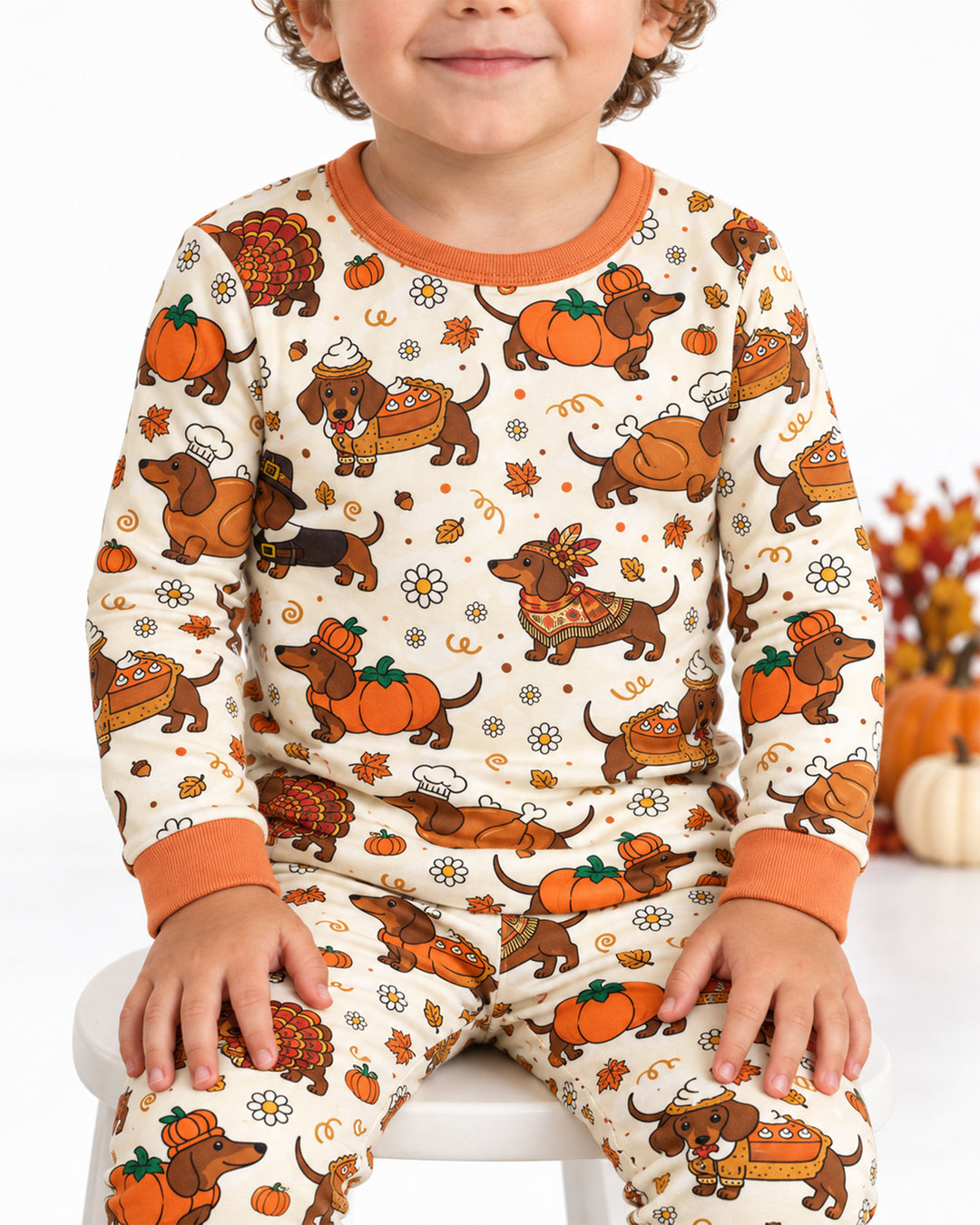 Thanksgiving Dachshund Bamboo Two Piece Long Sleeve Pajama Set