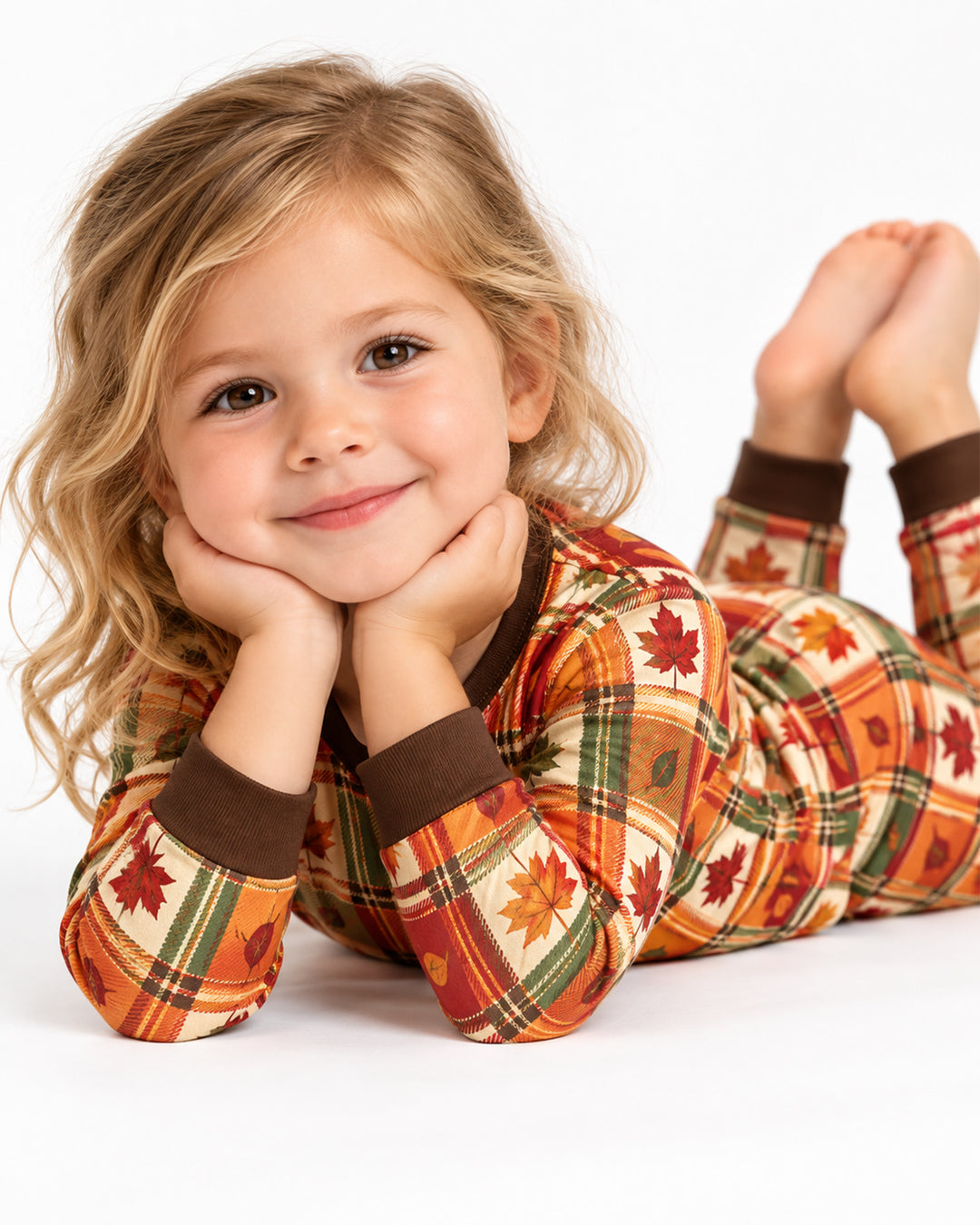 Maple Leaf Fall Vintage Plaid Bamboo Two Piece Long Sleeve Pajama Set