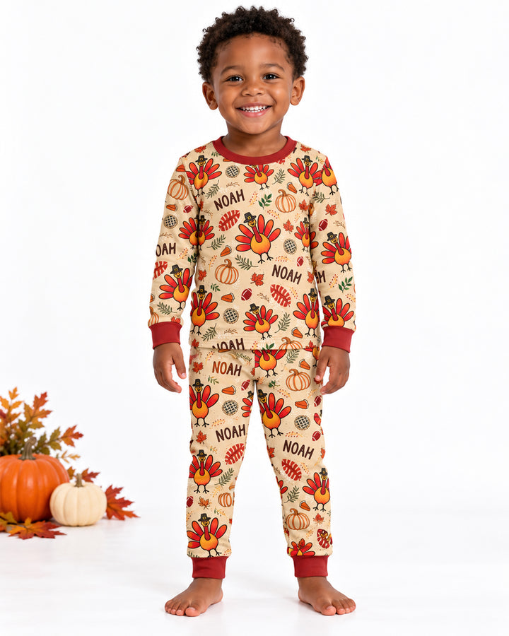 Thanksgiving Turkey Pattern Bamboo Two Piece Long Sleeve Pajama Set