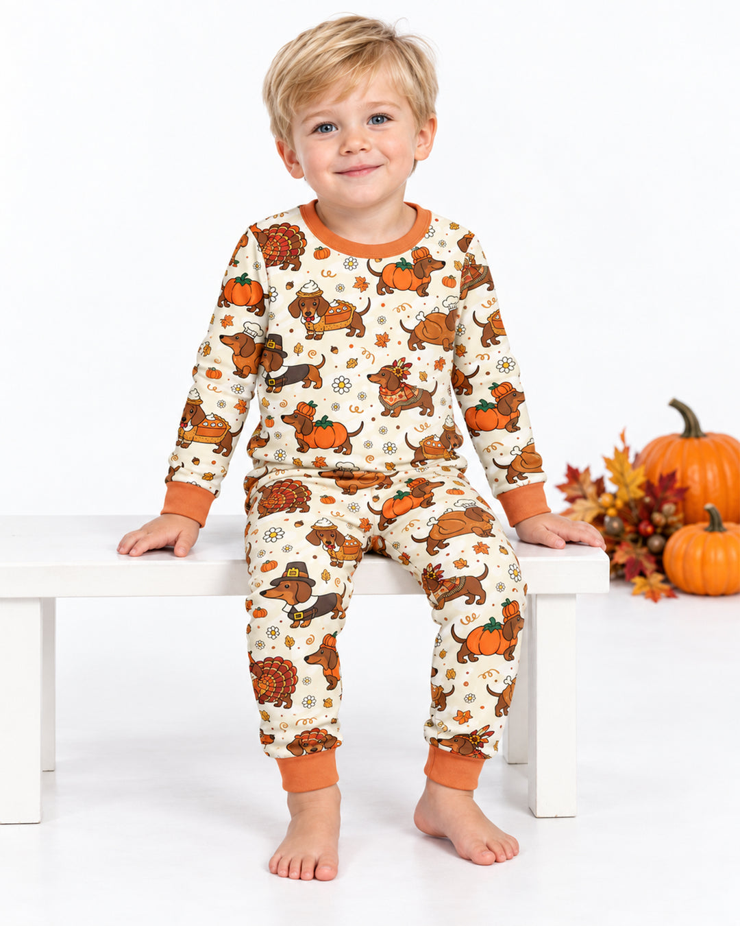 Thanksgiving Dachshund Bamboo Two Piece Long Sleeve Pajama Set