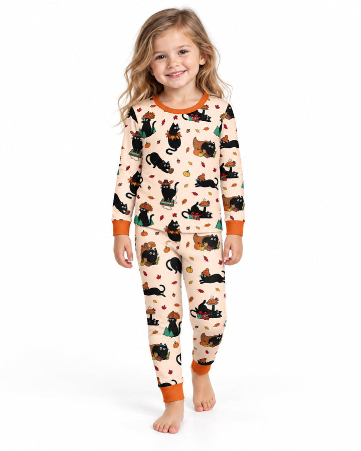 Cozy Cat On Thanksgiving Bamboo Two Piece Long Sleeve Pajama Set