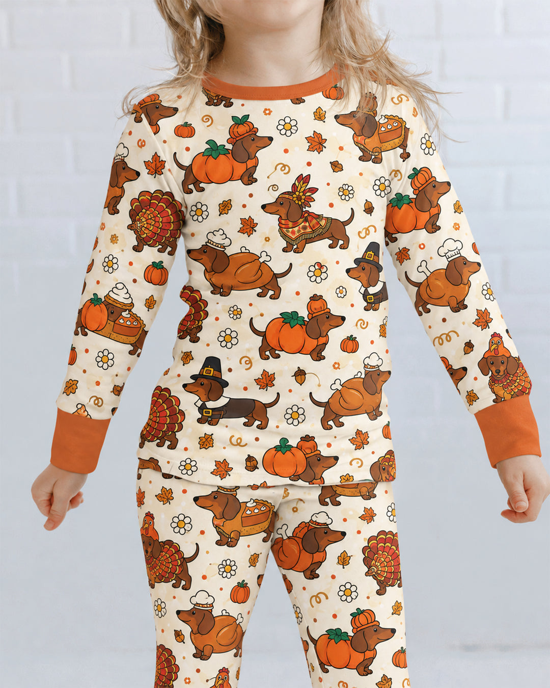 Thanksgiving Dachshund Bamboo Two Piece Long Sleeve Pajama Set