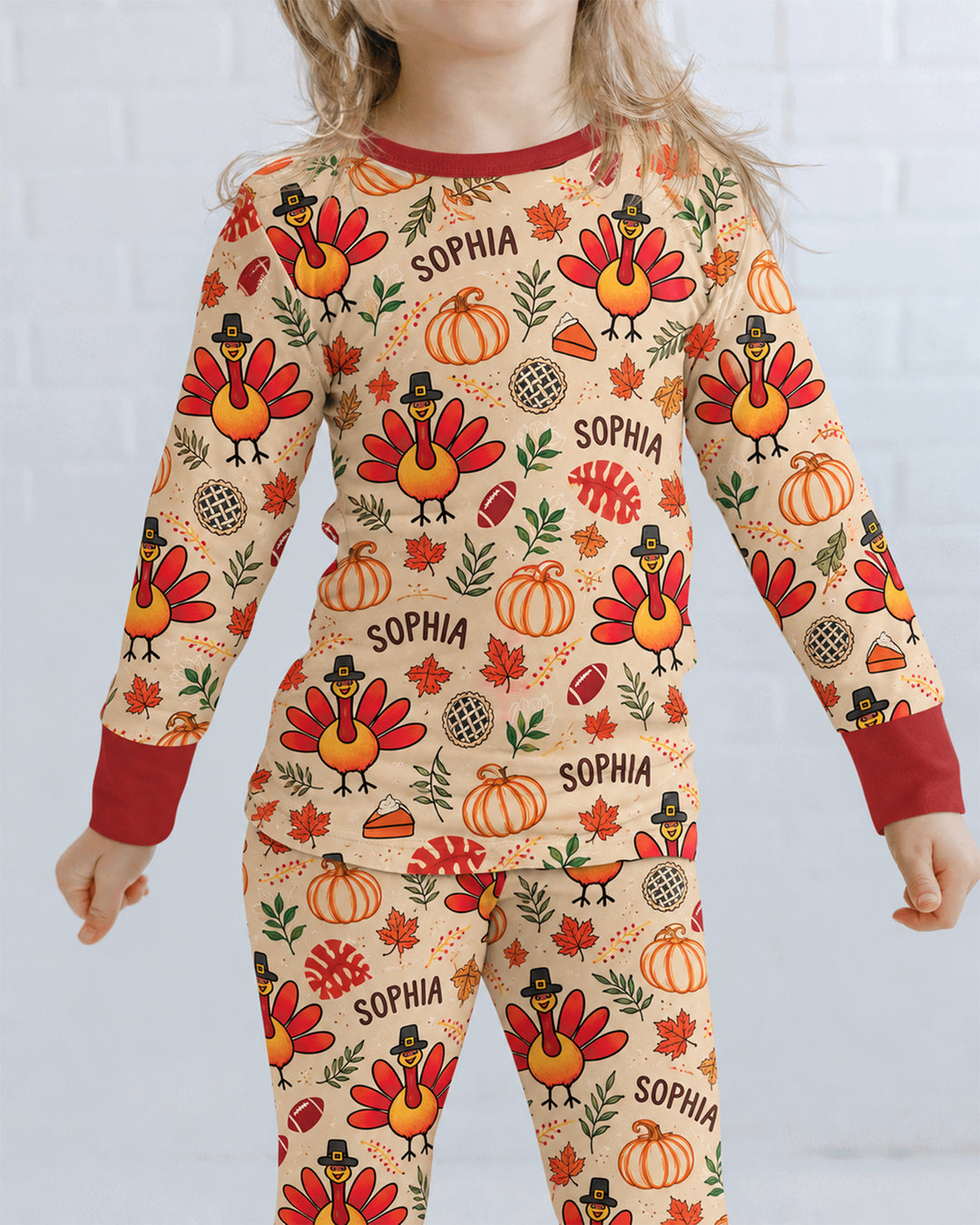 Thanksgiving Turkey Pattern Bamboo Two Piece Long Sleeve Pajama Set