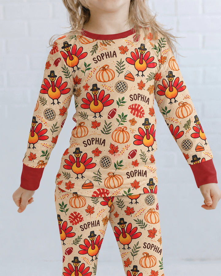 Thanksgiving Turkey Pattern Bamboo Two Piece Long Sleeve Pajama Set