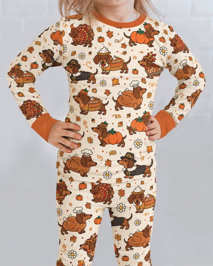 Thanksgiving Dachshund Bamboo Two Piece Long Sleeve Pajama Set