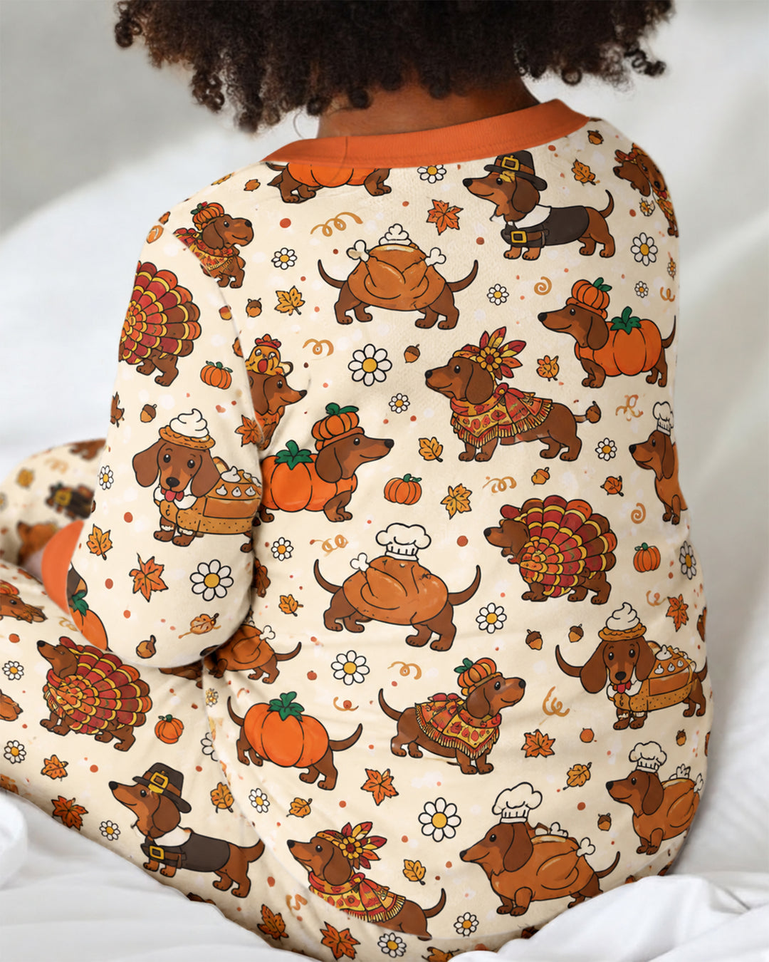 Thanksgiving Dachshund Bamboo Two Piece Long Sleeve Pajama Set