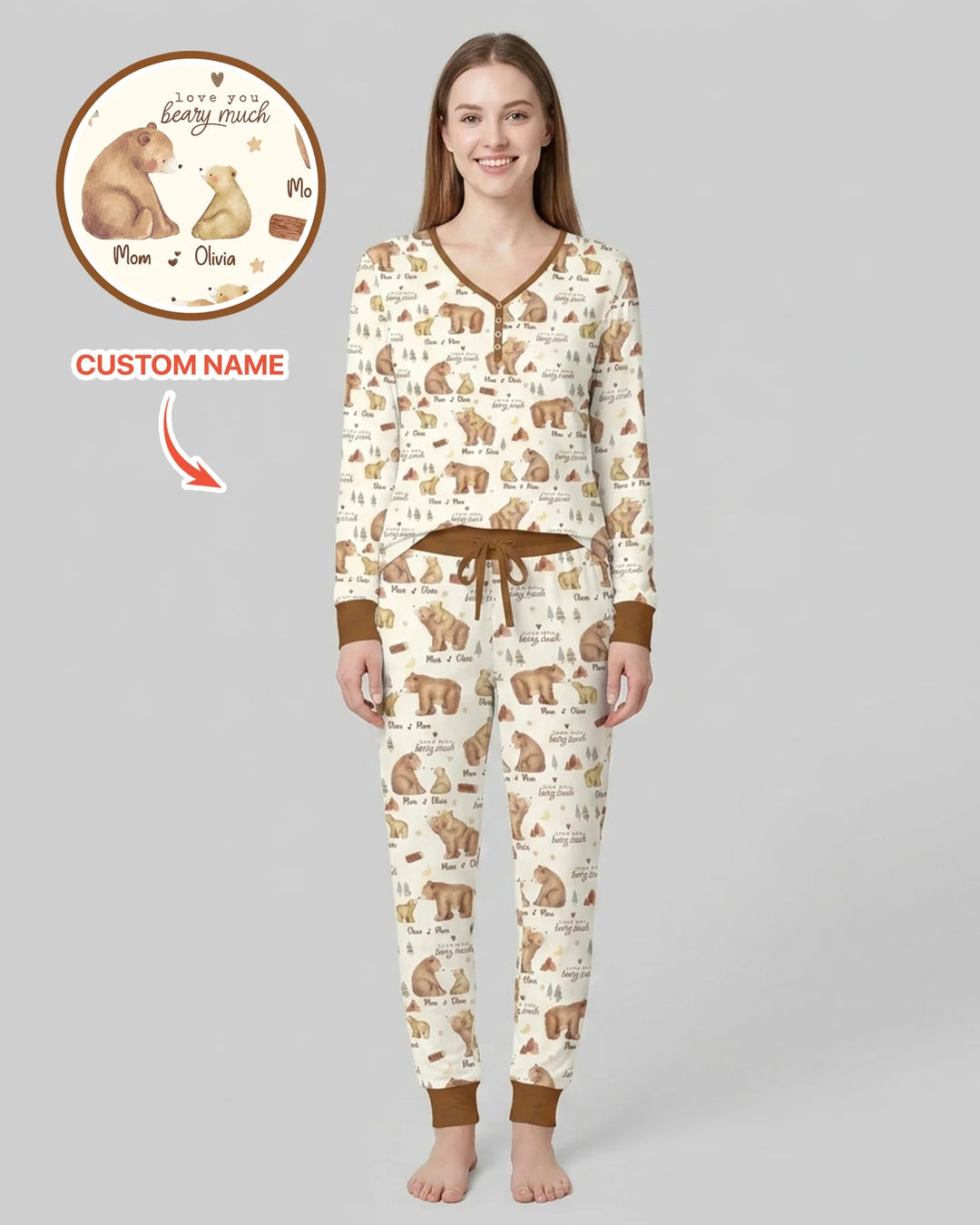 "Ich hab' dich bärenstark lieb" Mama & Ich passendes Bambus-Pyjama-Set für Damen