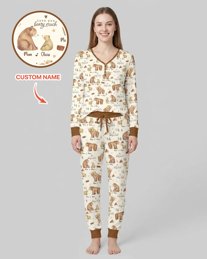 "Ich hab' dich bärenstark lieb" Mama & Ich passendes Bambus-Pyjama-Set für Damen