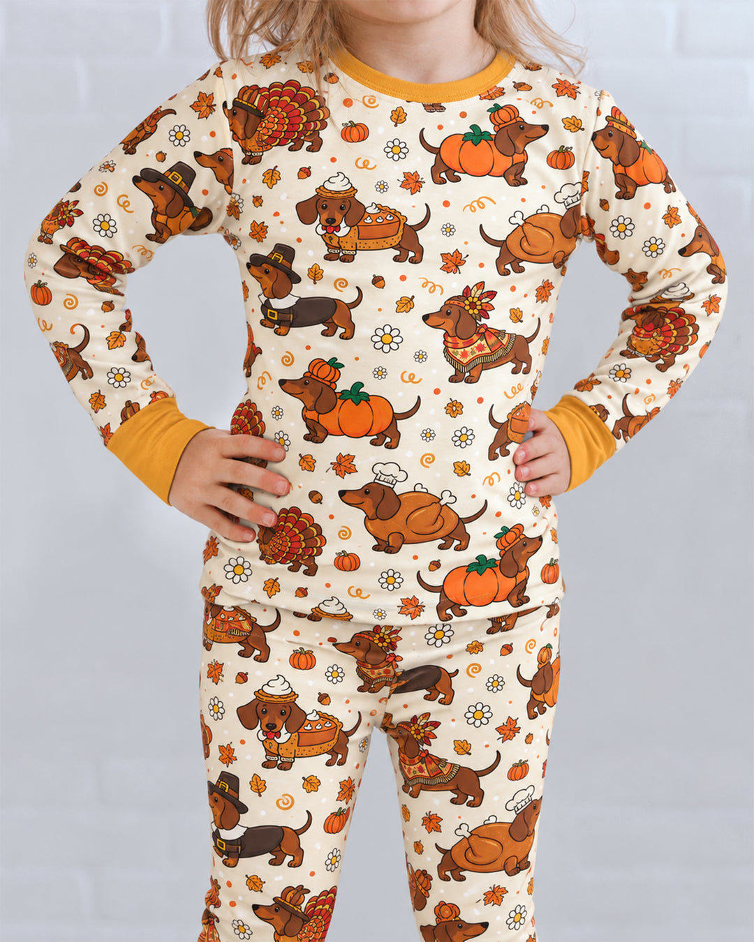 Thanksgiving Dachshund Bamboo Two Piece Long Sleeve Pajama Set