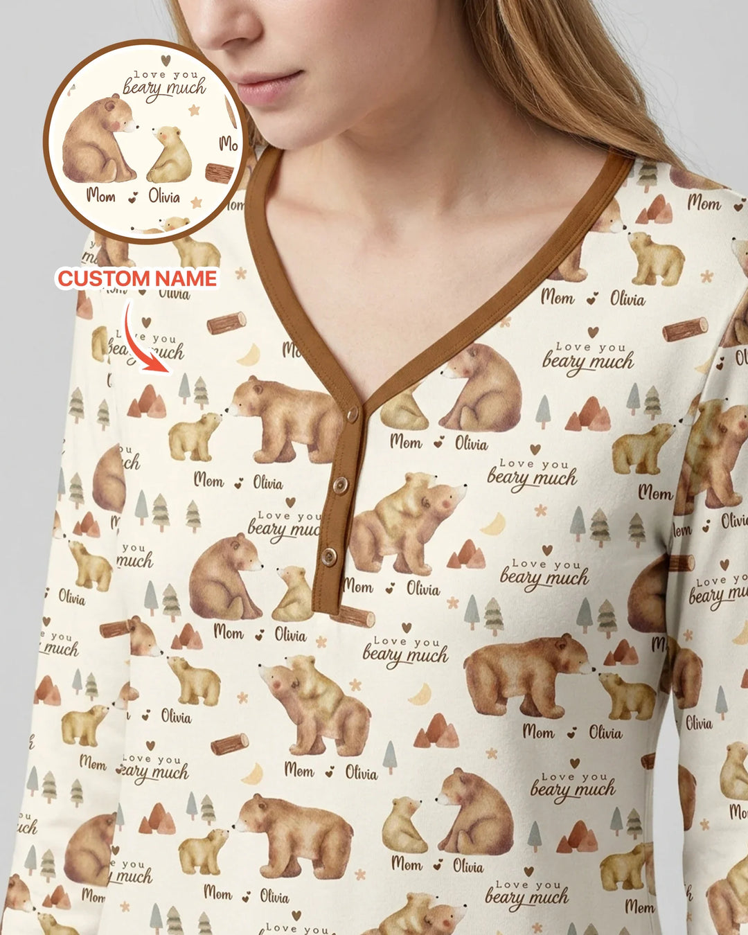 "Ich hab' dich bärenstark lieb" Mama & Ich passendes Bambus-Pyjama-Set für Damen