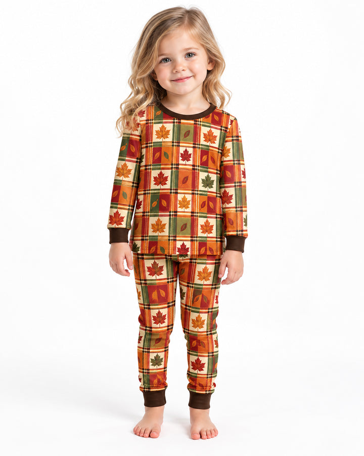 Maple Leaf Fall Vintage Plaid Bamboo Two Piece Long Sleeve Pajama Set