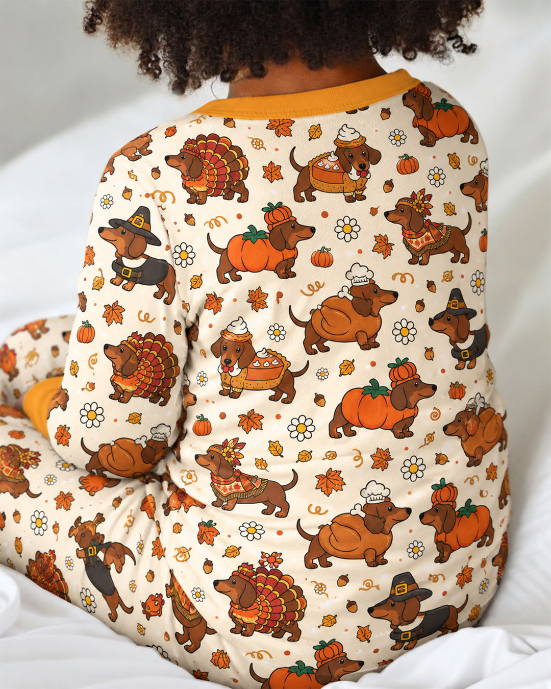 Thanksgiving Dachshund Bamboo Two Piece Long Sleeve Pajama Set