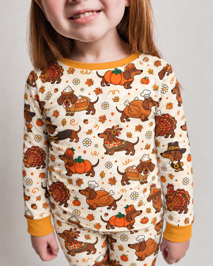 Thanksgiving Dachshund Bamboo Two Piece Long Sleeve Pajama Set