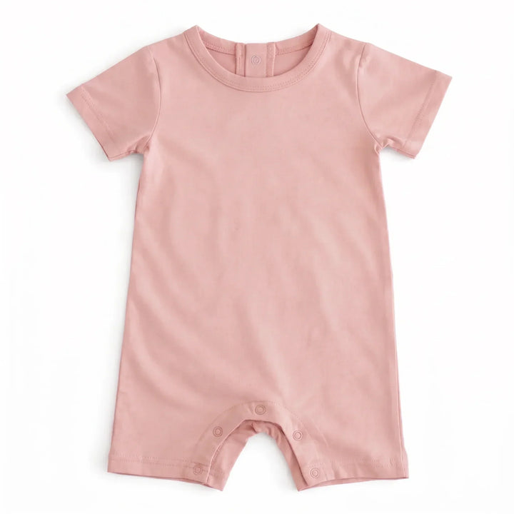 Custom Name Solid Bamboo Short Sleeve Snap Romper