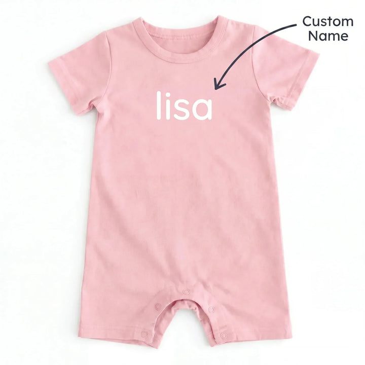 Custom Name Solid Bamboo Short Sleeve Snap Romper