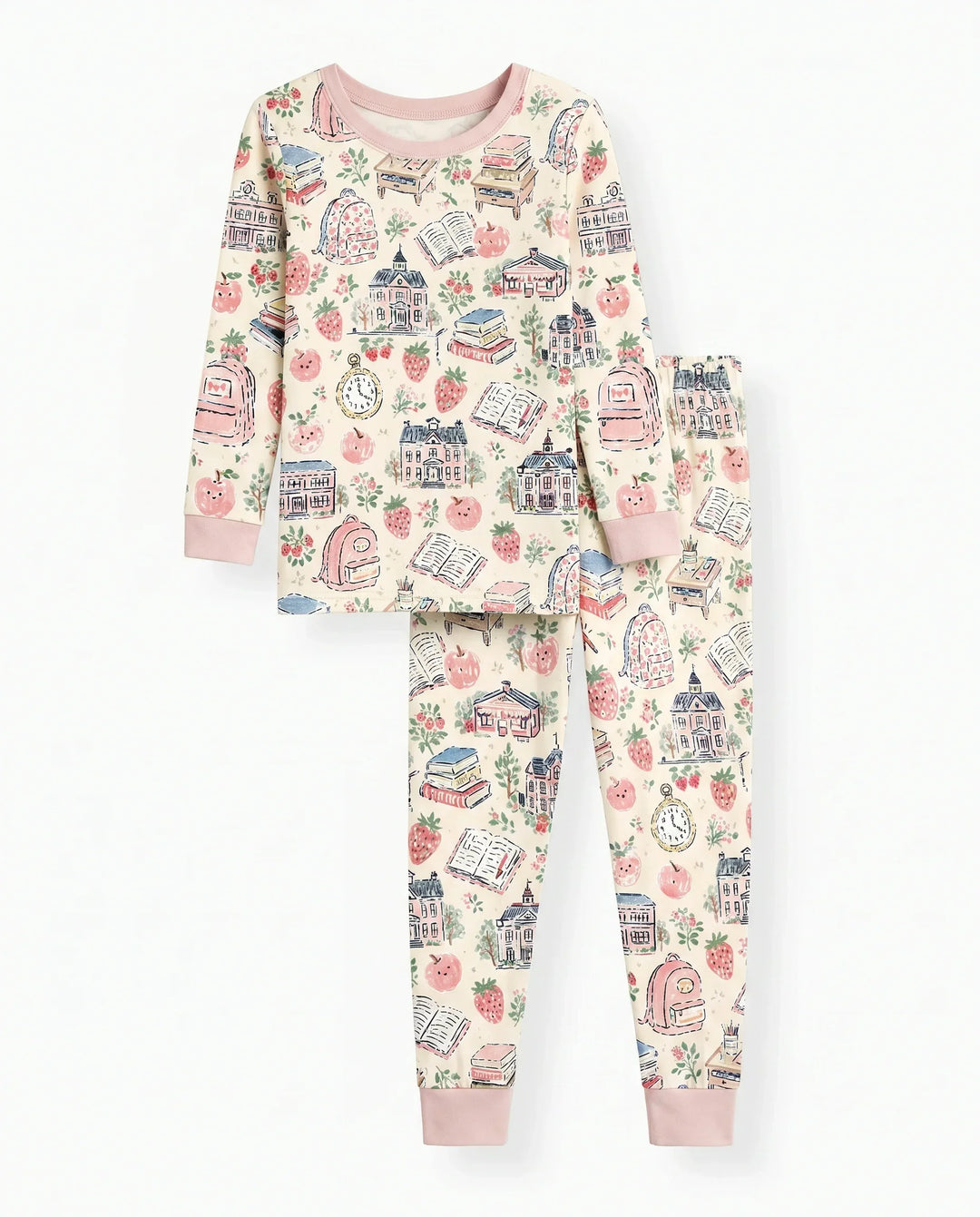 Coquette Strawberry School Days Bamboo Two Piece Long Sleeve Pajama Set