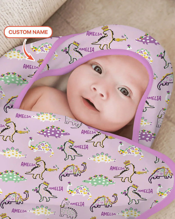 Custom Name Mardi Gras Saurus Hooded Bamboo Towel Set