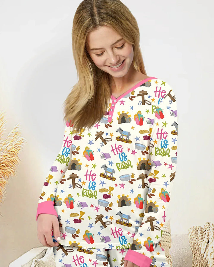 Biblische Geschichte Ostern Familien-Pyjama-Set aus Bambus für Damen