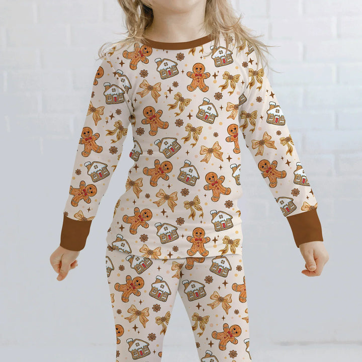 Brushstroke Gingerbread Two Piece Long Sleeve Pajama Set , Brushstroke Gingerbread Two Piece Long Sleeve Pajama Set - 12-18M