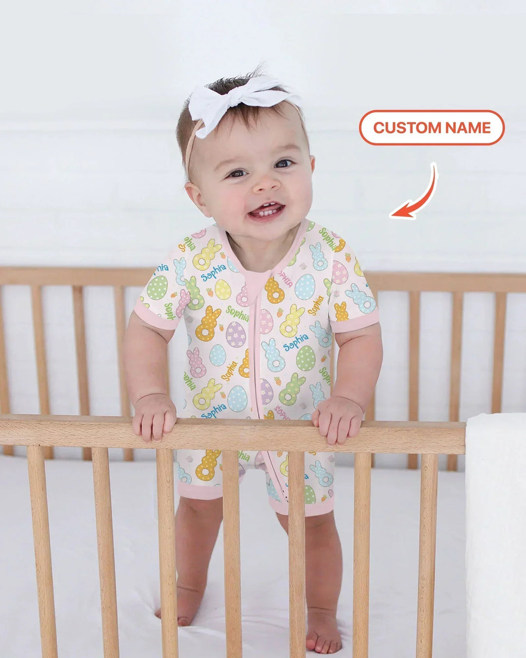 Custom Name Spring Pastel Easter Bamboo Shorty Zippy