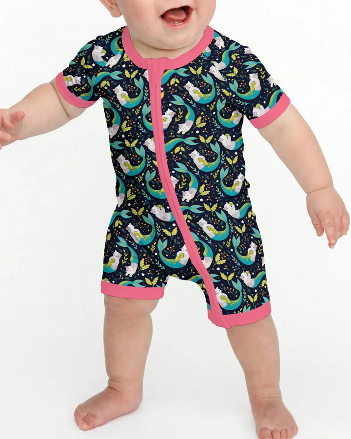 Midnight Mermaid Cats Bamboo Shorty Zippy