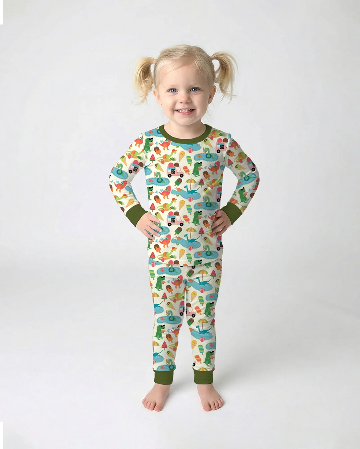 Dino Summer Splash Bamboo Two Piece Long Sleeve Pajama Set