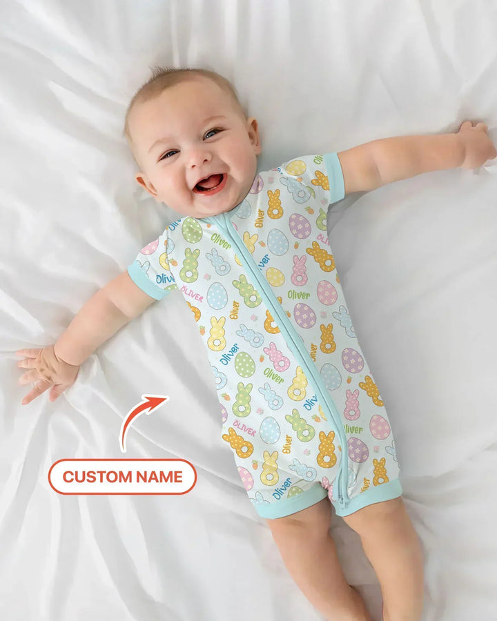Custom Name Spring Pastel Easter Bamboo Shorty Zippy