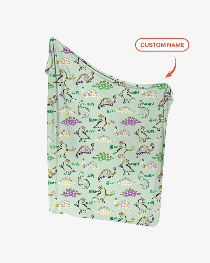 Custom Name Mardi Gras Saurus Bamboo Swaddle Blanket