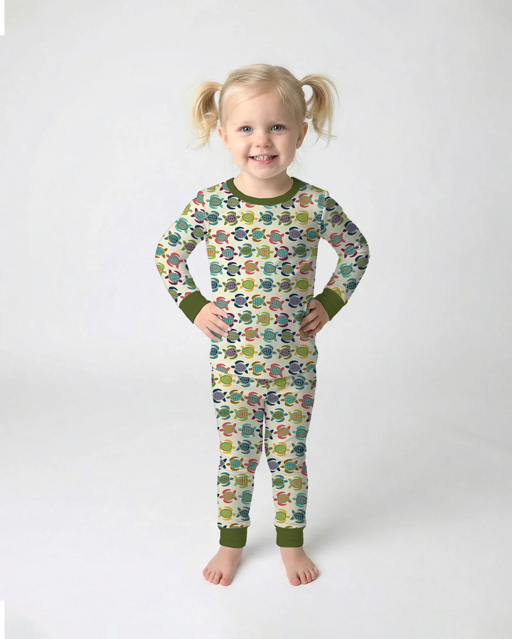 Happy Turtle Parade Bamboo Two Piece Long Sleeve Pajama Set