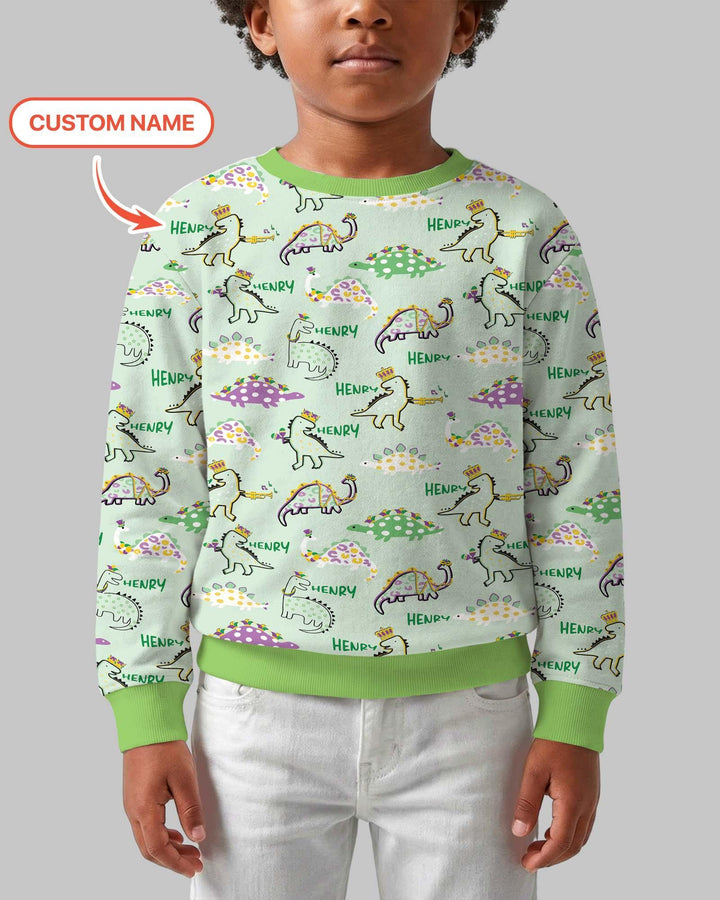Personalisiertes Mardi Gras Saurus Bambus Rundhals-Sweatshirt