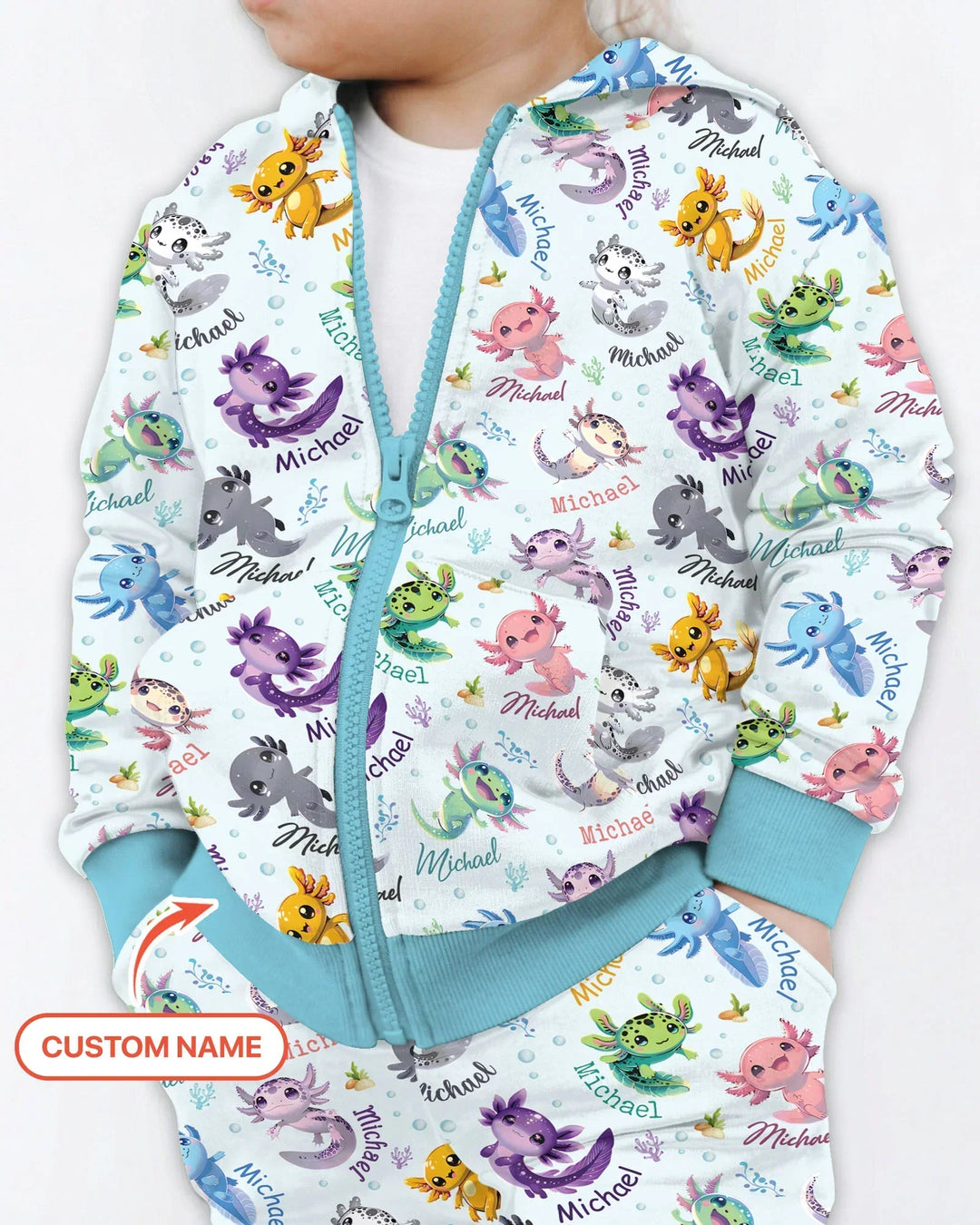 Ich liebe dich Axolotl - Benutzerdefinierter Name Bambus-Kapuzenpullover mit Reißverschluss