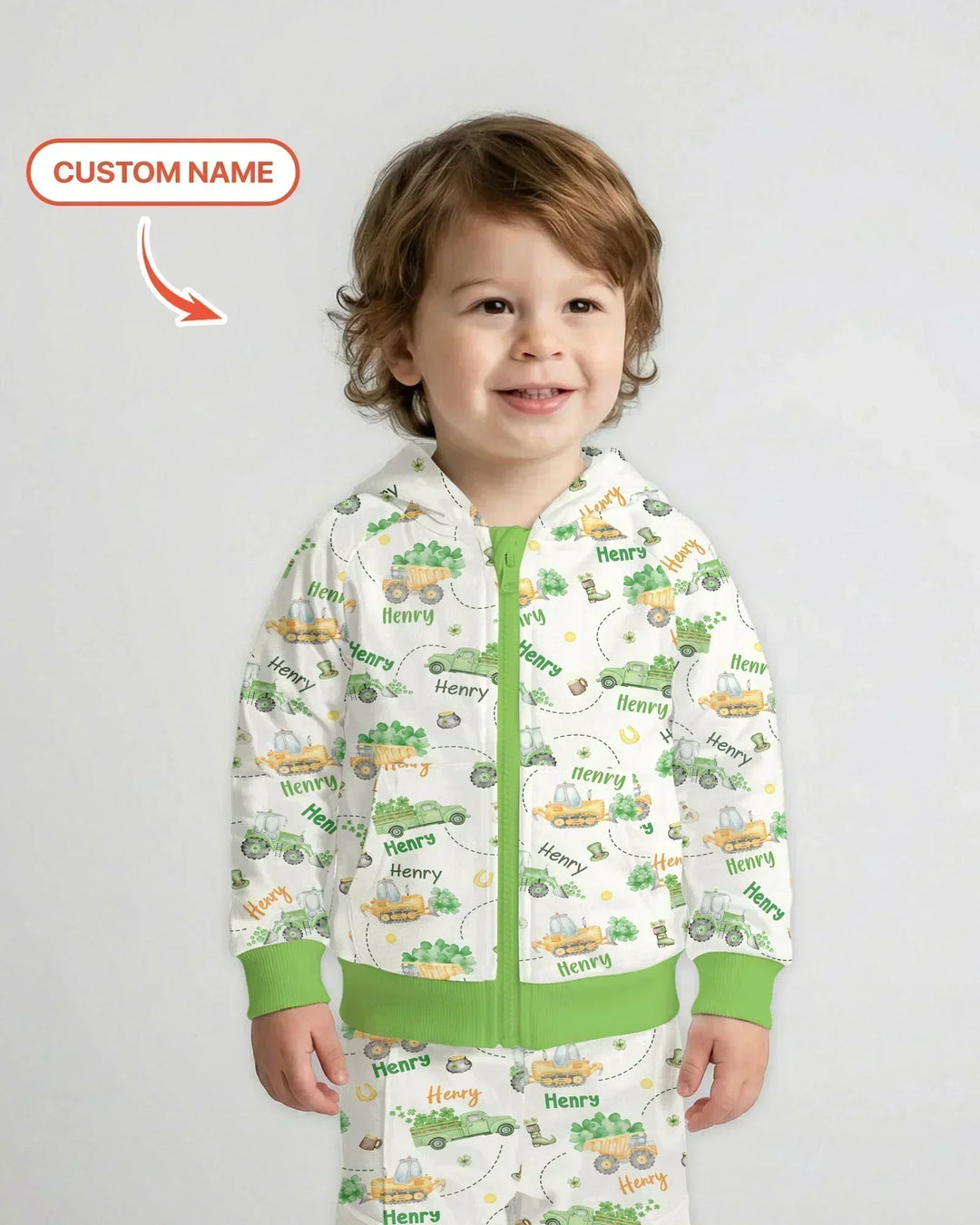 Baustellen St. Patrick's Day Personalisierbarer Name Bambus Kapuzenpullover mit Reißverschluss