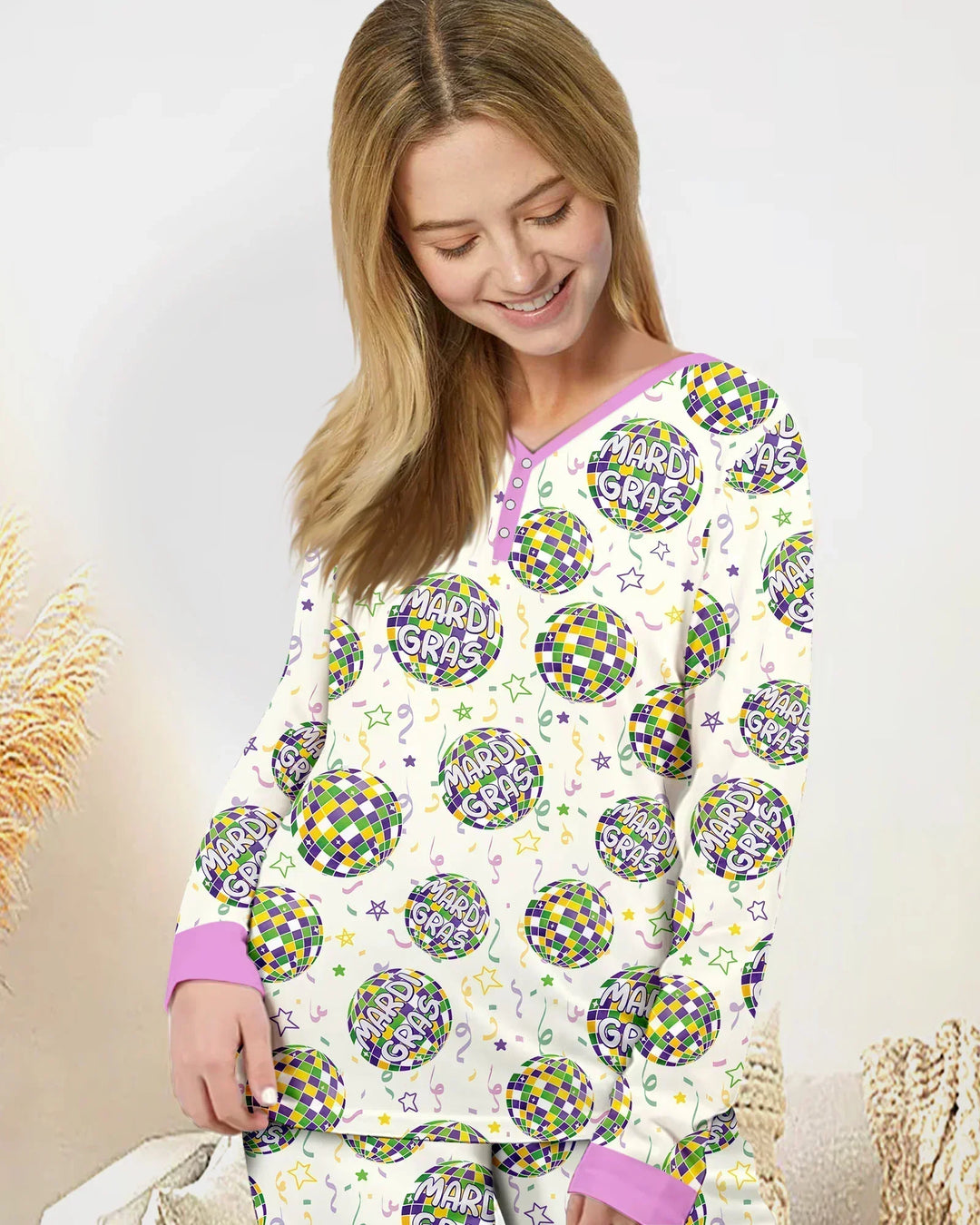 Mardi Gras Discokugel Bambus Pyjama-Set für Damen