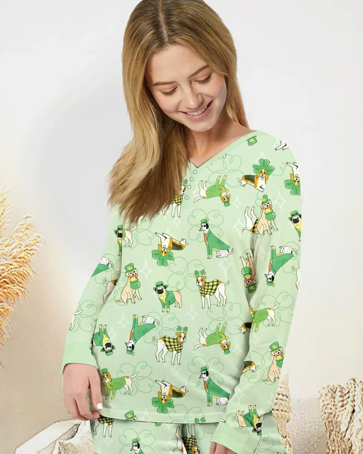St. Patrick's Day Welpen Pyjama-Set aus Bambus für Damen