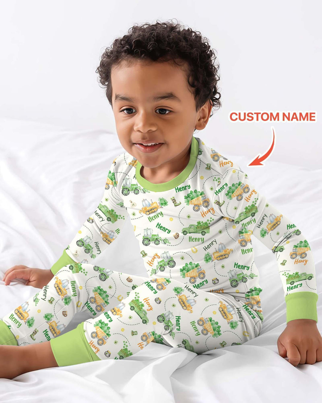 Construction St. Patrick's Day Custom Name Bamboo Two Piece Long Sleeve Pajama Set