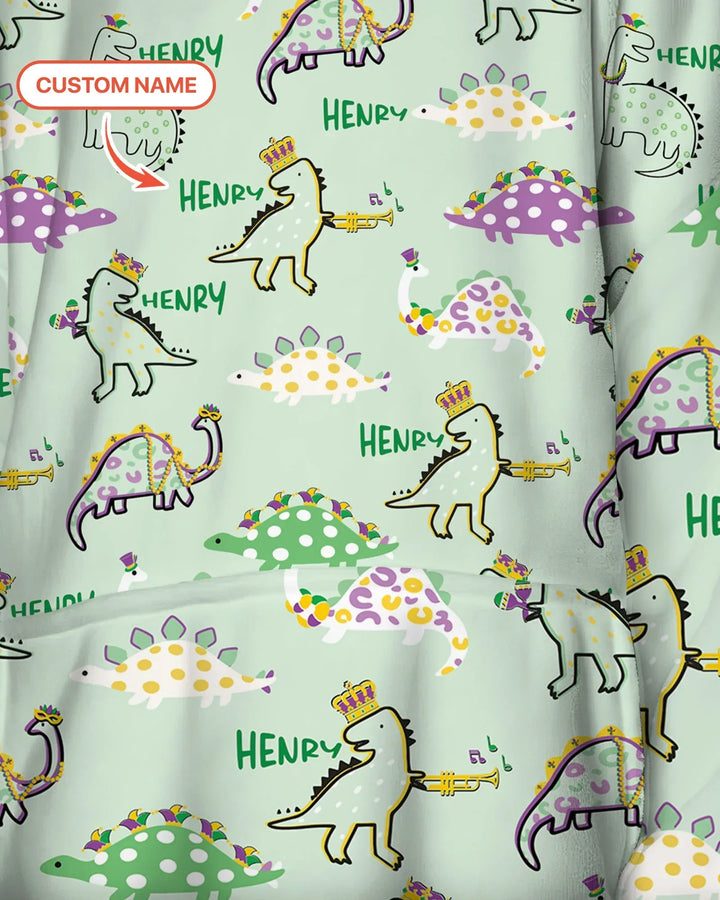 Personalisierte Mardi Gras Saurus tragbare Bambus-Decken-Hoodie